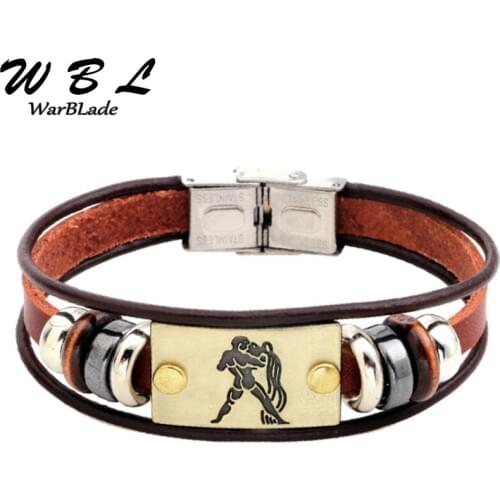 2019 New 12 Constellations Bracelets Bangles Fashion Jewelry Leather Bracelet Men Personality Zodiac Signs Wristband WBL
