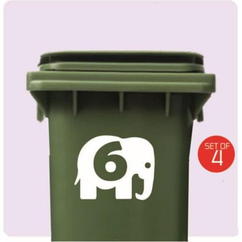 4X Wheelie Bin Numbers DUST BIN Customized Number/ HOUSE NUMBER Elephant Pattern STICKER
