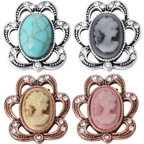 5pcs/lot New Snap Jewelry Vintage Rhinestone Flower Girl 18mm Snap Buttons Fit Snap Button Jewelry Bracelet Necklace Jewelry