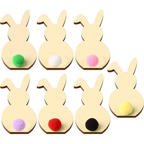 7pcs Wooden Rabbit Bunny Desktop Ornaments Happy Easter Decoration DIY Creative 2021