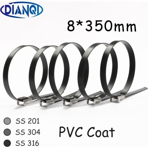 8*350 8mm 8x350 Stainless Steel Zip PVC coating Strong Stainless Steel Grade Metal Cable Ties Zip Tie Wraps