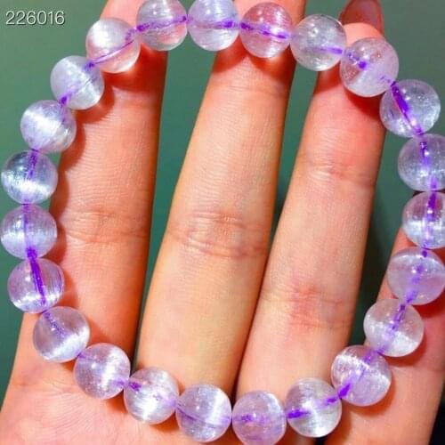 8.5mm Natural Purple Kunzite Quartz Clear Round Beads Bracelet Cat Eye Women Men Rare Powerful Energy Certificate AAAAAA