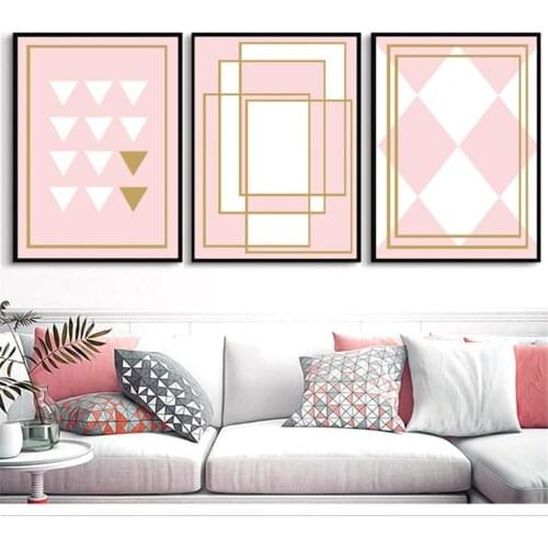 Abstract Line Pink Geometric Art Poster and Stitching Wall Canvas Painting Nordic Poster Life and Home Wall Decoration Pictures