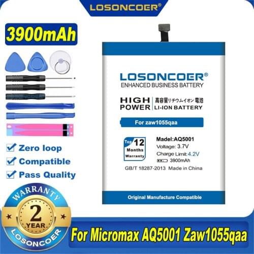 100% Original LOSONCOER 3900mAh AQ5001 Battery For Micromax aq5001 zaw1055qaa Free tools