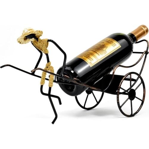 Chinese Style Bar Accessories Creative Human Rickshaw Holders Wine Rack Retro Wrought Iron Wine Bottle Holder Home Decoration