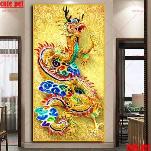 Large 5d diamond painting Chinese dragon artwork diy for room decoration Diamond Embroidery Mosaic Cross Stitch gifts puzzle