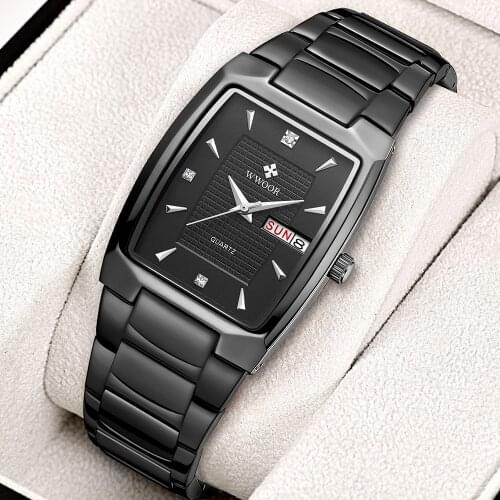 WWOOR 2021 Original Designer Watch For Men Fashion Black Quartz Square Wristwatches Sport Waterproof Automatic Date Reloj Hombre