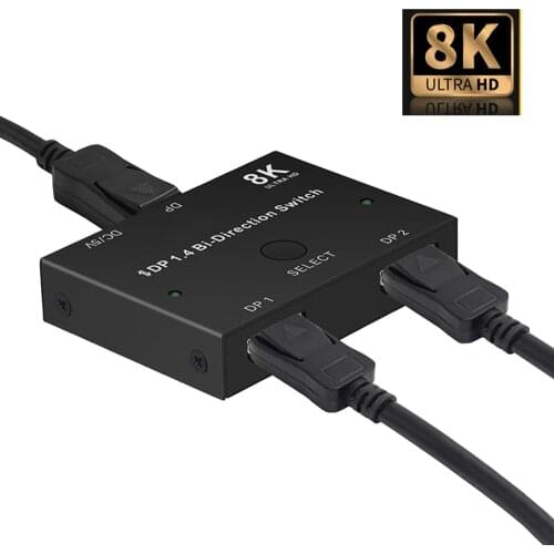 Displayport splitter switch DP1.4 Bi-direction Switch Splitter 1X2 or 2X1 144Hz displayport Switcher splitter 8K@30Hz 4K@120Hz