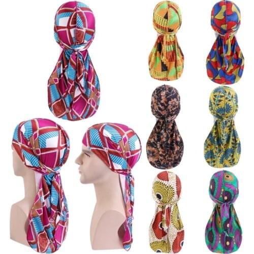 African Printing Pattern Men Durag Hats Women Headscarf Unisex Bandana Cap Wraps Head Turban Hair Loss Turban Headwear 7Color