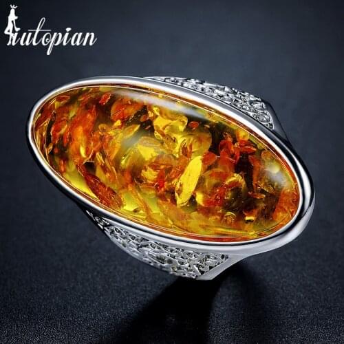 Iutopian Brand 2017 New Arrival Vintage Retro Heart-shaped Hollow Ring with Big Yellow Resin for Party Gift #S3243