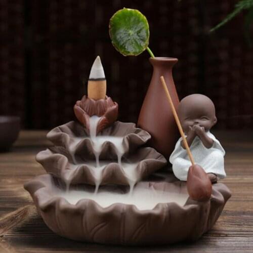 Ceramic Sandalwood Incense Burner Waterfall Backflow Aromatherapy Burner Do Not Listen Talk See Funny Monk Censer Home Decor