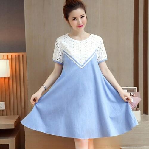 Korean Causal Loose Maternity Dress Clothes Summer Pregnancy Wear A Line Dresses Pregnant Women Black White Stripe Plaid Vestido