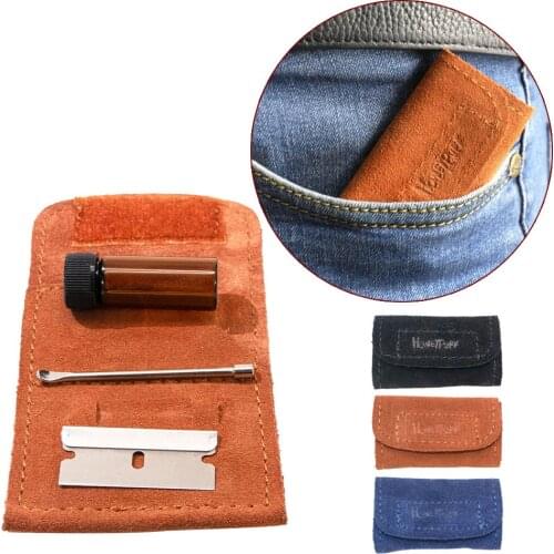 Leather Pocket Snuff Snorter Sniffer Kit Bag Glass Sniffer Snuff Bottle Stainless Steel Edge Blade Mini Spoon Snuff Snorter Set
