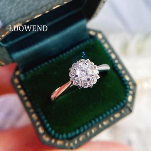 LUOWEND 18K White Gold (AU750) Engagement Ring Luxury Gold Rings Bague Natural Diamond Ring for Women Wedding Love Jewelry