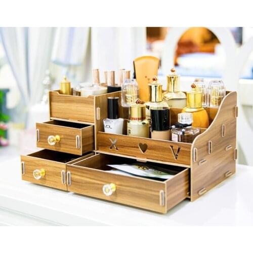 Multi-function Wood Desktop Storage Box Make Up Organizer Case Cosmetic Storage Box DIY Large Makeup Organizer Drawers