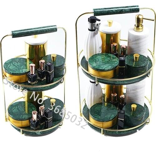Fashion Multi-layer Rotatable Cosmetic Storage Box Rack Golden Iron Double Jewelry Plate Large capacity desktop storage rack