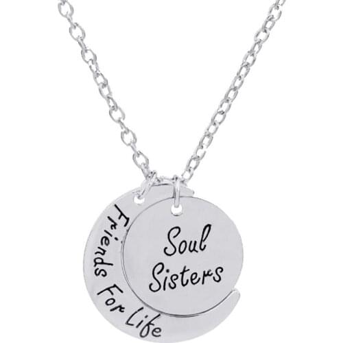 Fashion "Soul Sisters Friends For Life" Tone Pendant Necklace for Best Friends Sister Forever Besties