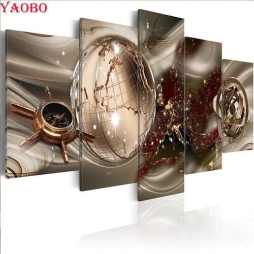 DIY 5D Square Rhinestone Embroidery diamond Painting 5 Pieces Modern Abstract Painting Globe Compass Diamond mosaic Home Decor