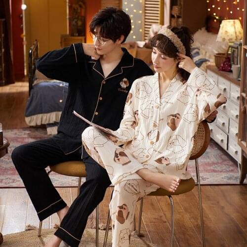 New Sweet Couple Pajama Suit Women And Man Cotton Pajamas 2pcs Set Lover Sleepwear Family Pijama Night Suit Sweetheart Nightgown