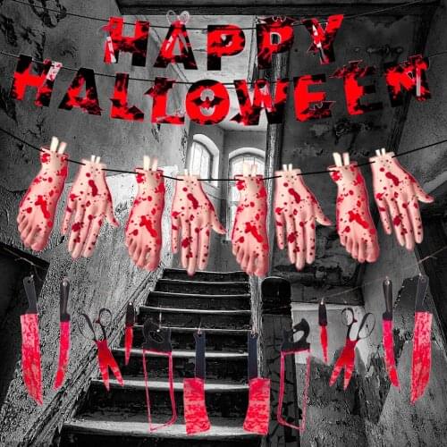 Halloween Bloods Knives Cut Off Hand Feet Paper Banner Horror Ghost Party Decorations Happy Halloween Party Decoration For Home