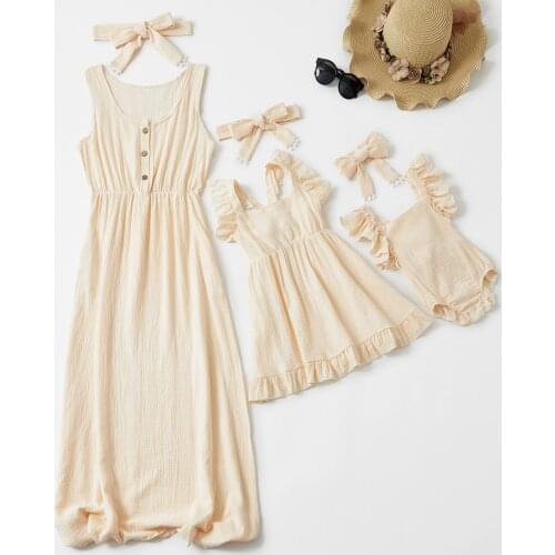 Mother and Daughter Matching Dress 2021 Summer Sleeveless Ruffle Dress for Women/Children Baby Romper Family Outfits 0-13 Years