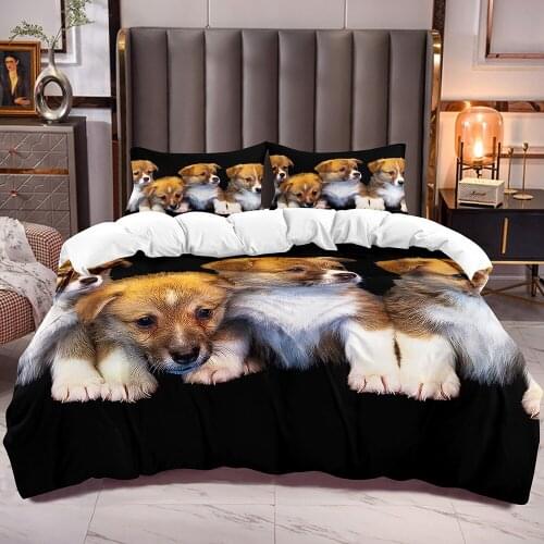 3D Four Dogs Print Duvet Cover with Pet Theme Comforter Cover Sets Zipper Closure Corner Ties