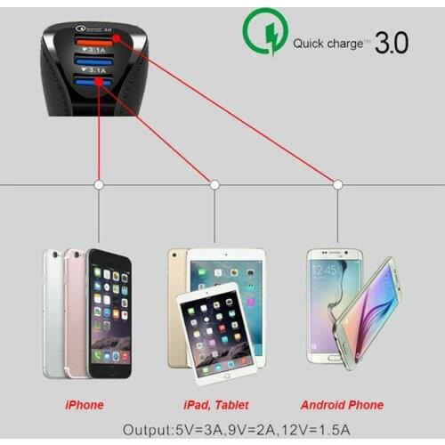 QC3.0 3USB Dual Port Car Phone Charger Fast Charge Car One for Two Car Charger second generation fast charge 3 USB car charge