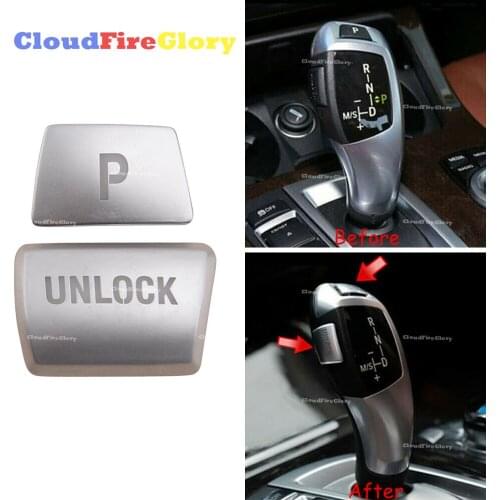 CloudFireGlory For BMW 3 5 7 X3 X4 2010-2016 X5 X6 2014-2018 2Pcs Gear Shift Knob "P" & "Unlock" Push Button Cover Trim ABS