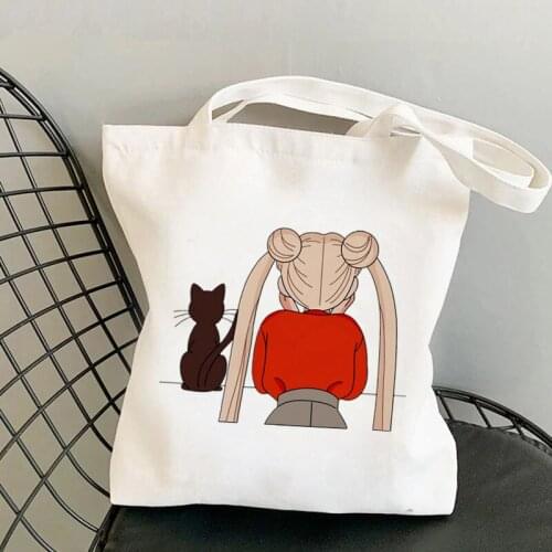Shopper Girl back view Sailor Meow Kawaii Bag Harajuku women Shopping Bag Canvas Shopper Bag girl handbag Tote Shoulder Lady Bag