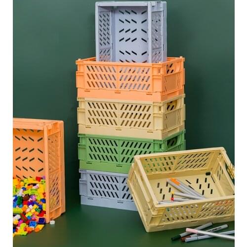 Collapsible Plastic Folding Storage Baskets Stackable Kitchen Warehouse Baskets Desktop Cosmetic Sundries Fruit Toys Food Bin