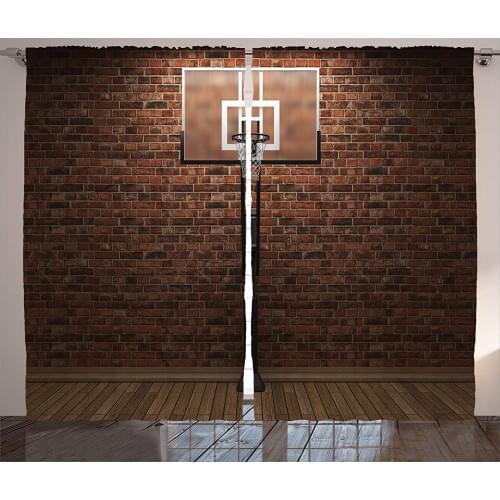 Sports Curtains Old Brick Wall and Basketball Hoop Rim Indoor Training Exercising Stadium Print Living Room Bedroom Decor