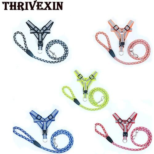 Reflective Dog Leash and Harness Set Braided Traction Round Rope Large Medium Small Dog Chain Night Out Luminous Harness for Dog