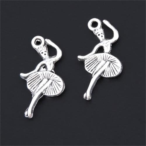 20Pcs Silver Color Dancing Ballet Girl Charms Graceful Dancer Pendant For Girl Necklaces Gift Jewelry Supplies 25X14mm A3179