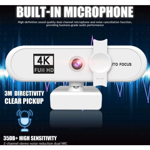 USB Webcam 1080P /2K/4K auto focus HDcamera Built-in microphone with stand white For Computer notebook