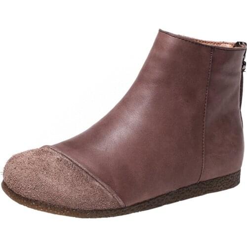 Genuine Leather Boots Women Mixed Colors Flats Platformed Women Ankle Botas Mujer Winter New Boots