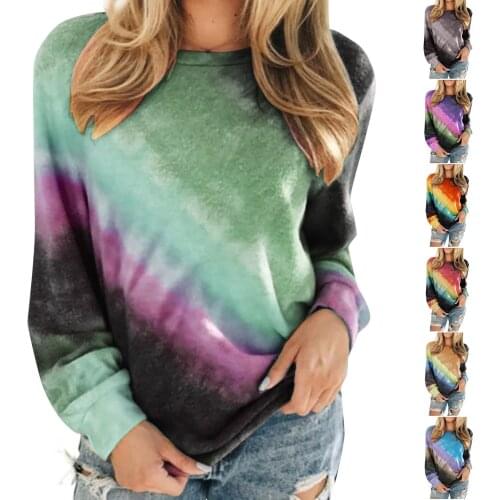 Womens Spring And Autumn Tie Dye O-Neck Long Sleeve Casual Slim Pullover Sweatshirt Birthday Gifts For Girls Tops mujer