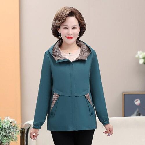 2021 Middle-aged and Elderly Womens Coat Spring Fall Hooded Zipper Jacket Plus Size 5XL Autumn Coats Outerwear Mother Dress