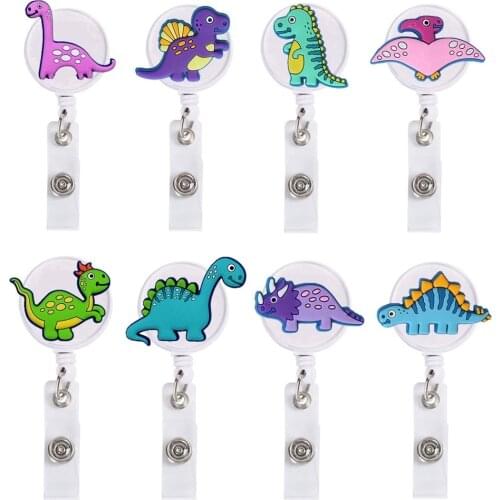 10pcs/lot Retractable Dinosaur Cartoon Badge Reel Keychains for Students Women Mens Nurse Doctor Office ID Name Cards Holders