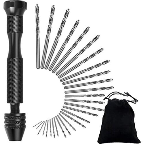 30Pcs Pin Vise Hand Drill Set with Twist Bits Pin Vise Rotary Tools Twist Drill Bits Precision Pin Vise Mini Hand Drill Bit Set