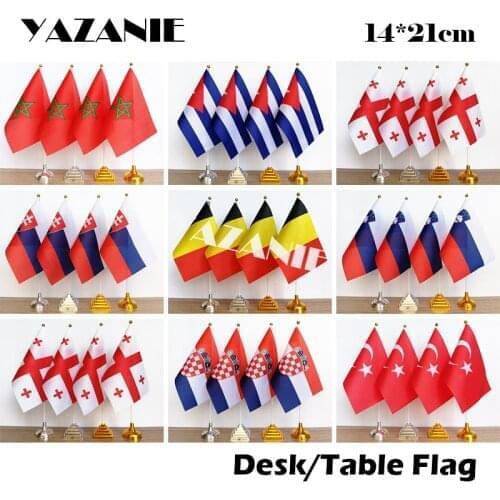 YAZANIE 14*21cm 4PCS Morocco Cuba Georgia Slovakia World Country Desk Flag Belgium Slovenia Croatia Turkey National Table Flag