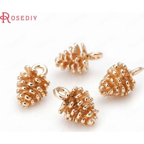 6PCS 8x12MM 24K Champagne Gold Color Plated Brass Small Pinecone Charms High Quality Diy Jewelry Accessories