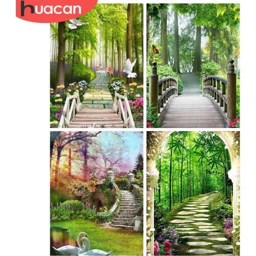 HUACAN Full Square/Round Drill 5d Diamond Painting Landscape Diamond Embroidery Bridge Mosaic Forest Wall Art Decor