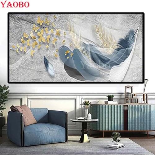 Large diy diamond painting abstract feather butterfly diamond embroidery Painting Mosaic Pictures For Home Decor Wall Art