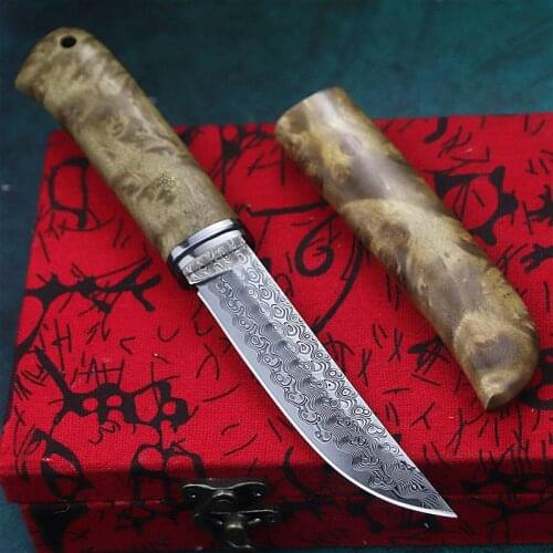 Damascus Shadowwood Samurai outdoor hunting knife Japanese Samurai straight knife collection Gift knife tactical knife