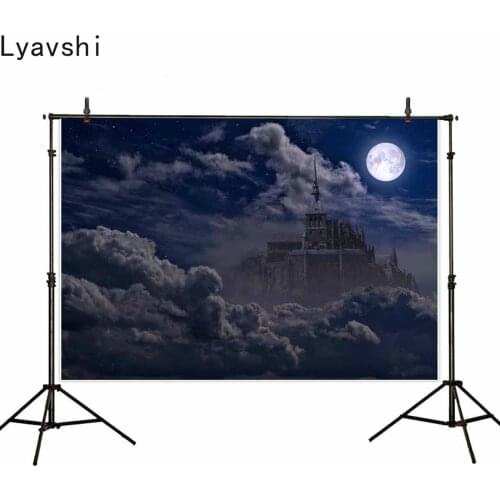 Lyavshi backgrounds for photography studio blue sky full moon dark magical castle terror cloud Halloween backdrop photocall