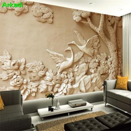 Chinese Peony Phoenix Relief Bird Tree Mural 3D Wallpaper Parlor Warm Wall Video Background Wall Paper