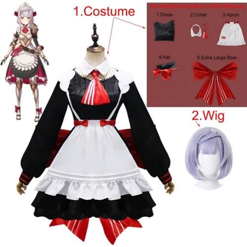 Genshin Impact Noelle Full Cosplay Costume Halloween Carnival Lolita Maid Uniform Including Hat and Large Bow