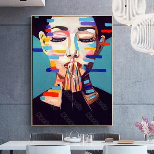 Modern Style Canvas Painting Wall Poster Watercolor Pictures Abstract Woman with Colorful Makeup for Home Rooms Wall Decoration