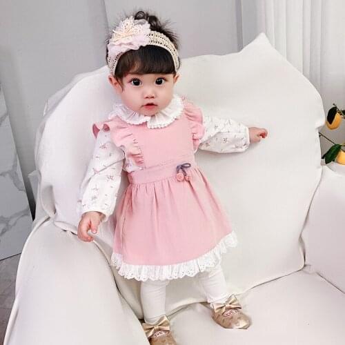 Toddler Girls Clothing Sets Lotus Leaf Strap Dress Printing Shirt Suit for Girls Korean Lovely Kids Clothes 2pcs Autumn 2020