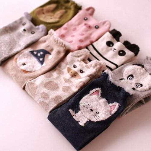 Cute Autumn Winter Women Sock Lovely 3D Ears Animal Women Panda Brear Pig Giraffe Cartoon Socks Cotton Socks For Women